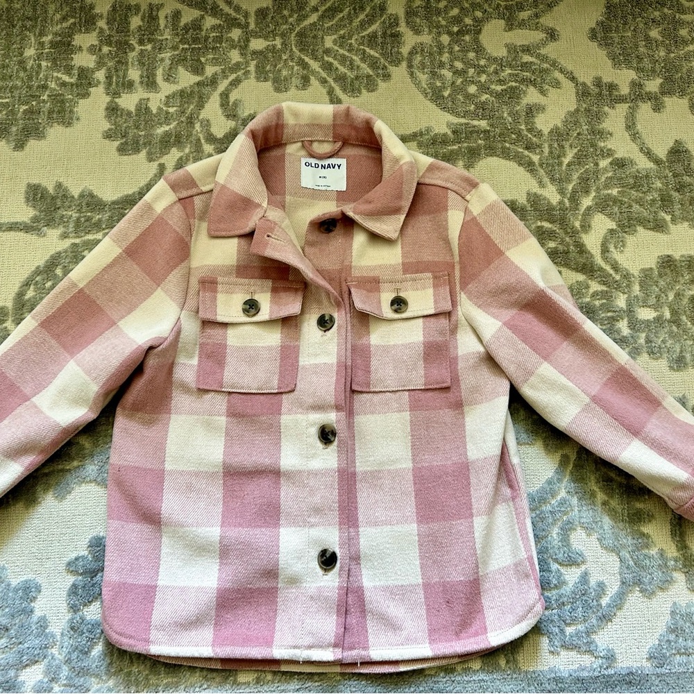 Girls Pink Plaid Shacket, Medium